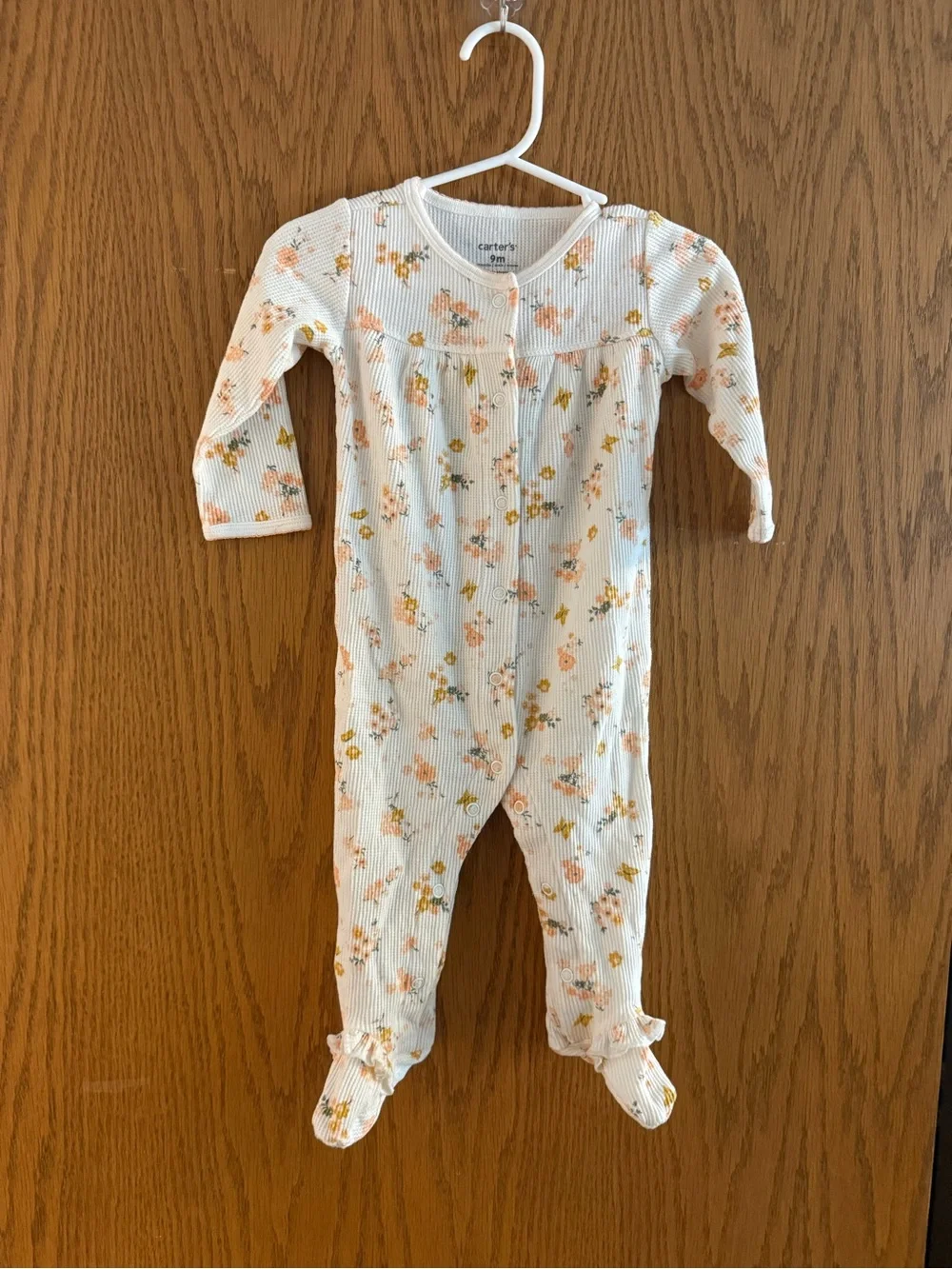 Carter's Cream Floral Ribbed Footed Sleeper with Peach Flowers
